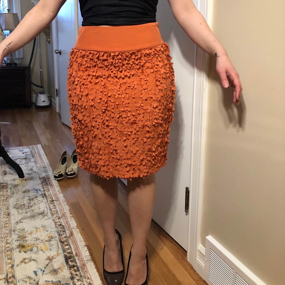 Talbots orange floral silk skirt